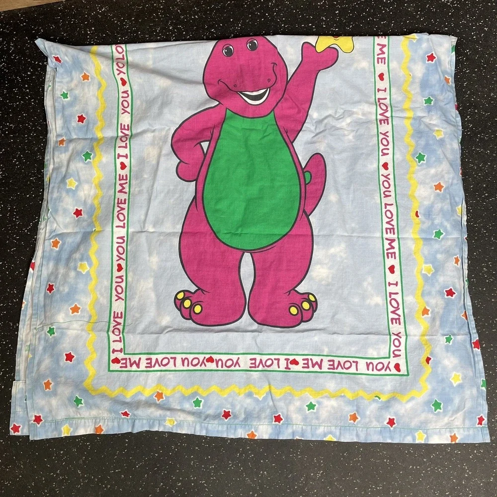 Vtg Barney the Dinosaur Bedroom Curtain Set of 2 Handmade 30